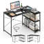 Bureau d'ordinateur en L avec prises de courant Tablette réglable Structure en métal robuste noir