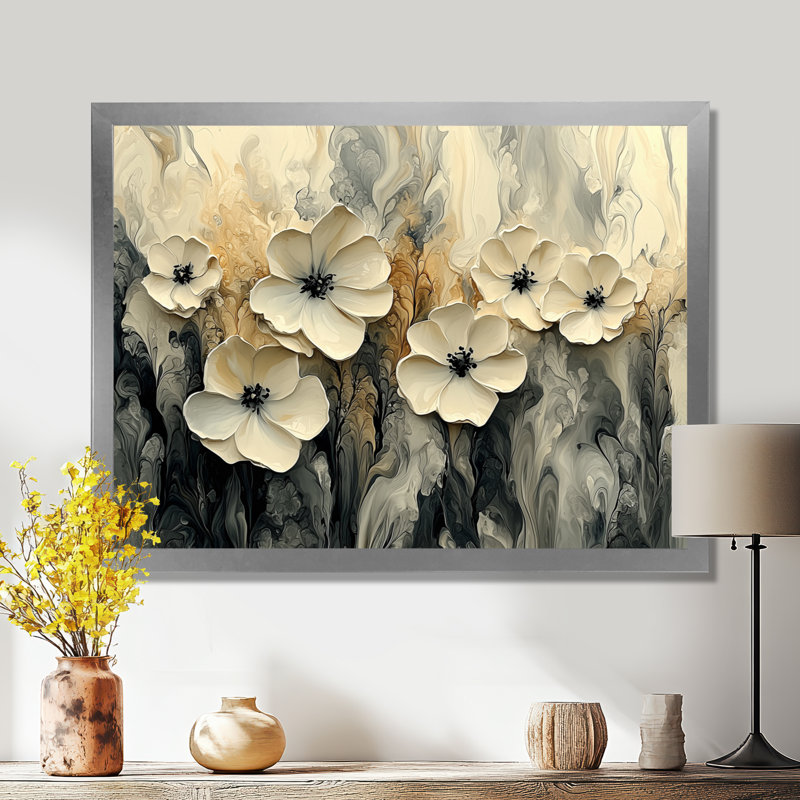 Ilaisaane crème fleurs abstraites dans le vent II - fleurs abstraites, art mural, Reproduction encadrée d'une seule photo