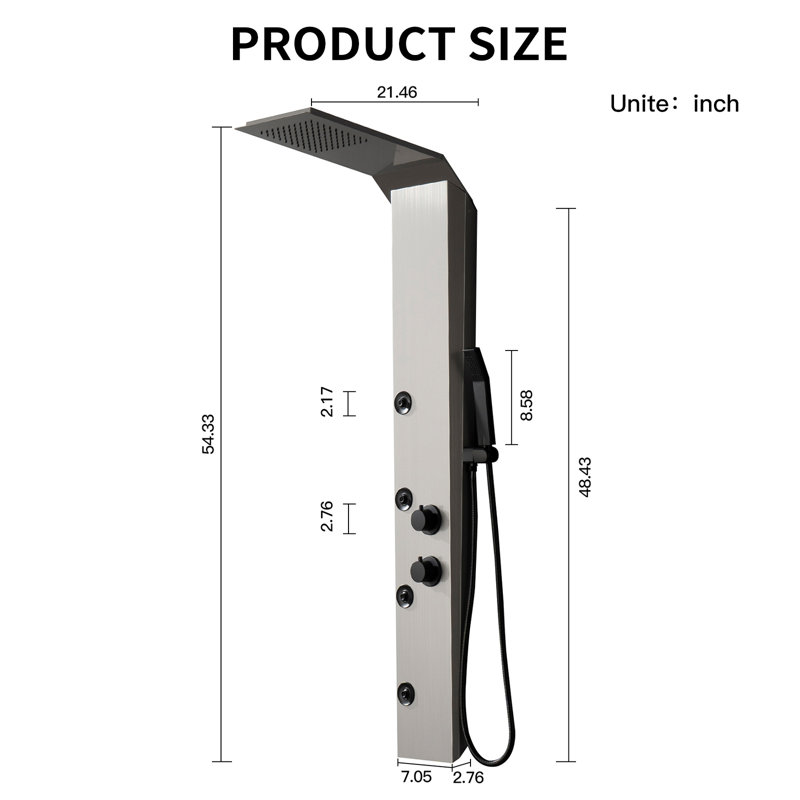 54,33 Panneau de douche avec, Nickel noir