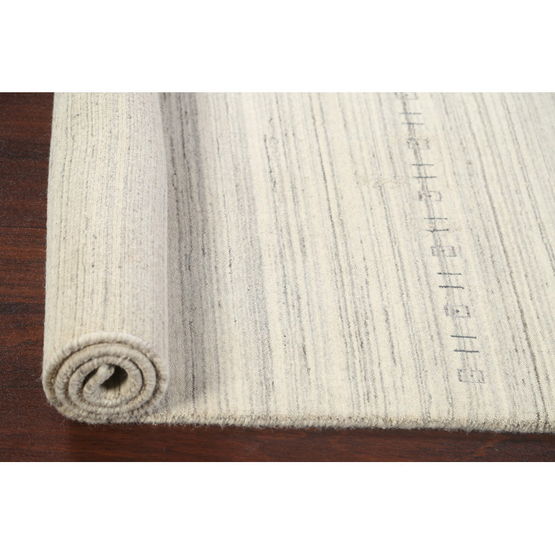 Tapis ivoire en laine noué à la main de conception unique 4 pi 5 po x 6 pi 5 po New Age