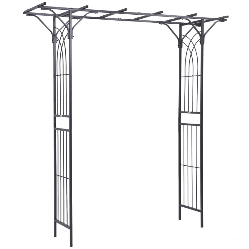 Arche de treillis de jardin en métal décoratif de 82 po Outsunny avec tubes en acier durable et volutes élégantes, parfait pour les mariages