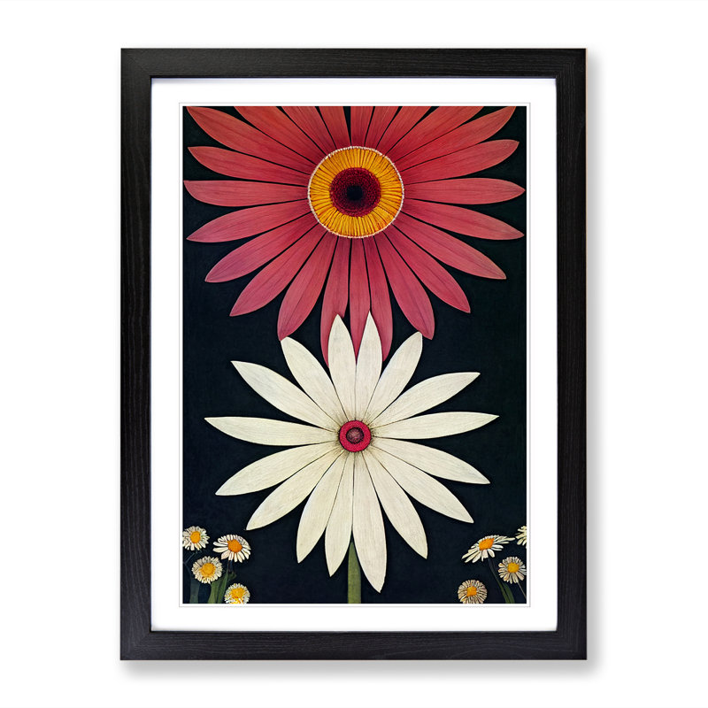 Daisy Flower Retro Vol.1 - Wall Art, Black, 64cm H x 46cm W x 2cm D