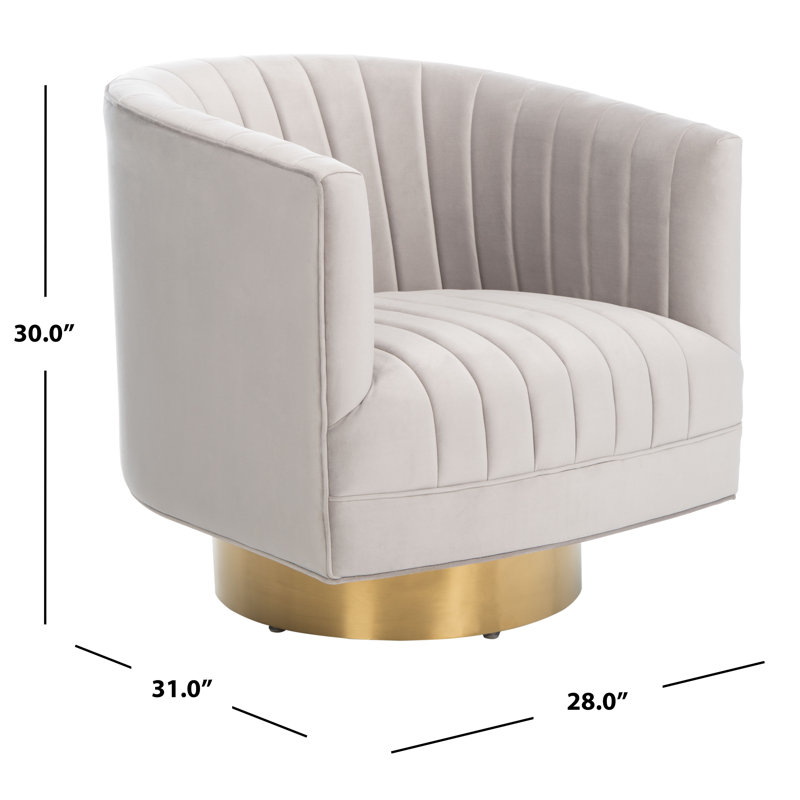 Tetrault Velvet Swivel Barrel Chair, Pale Taupe
