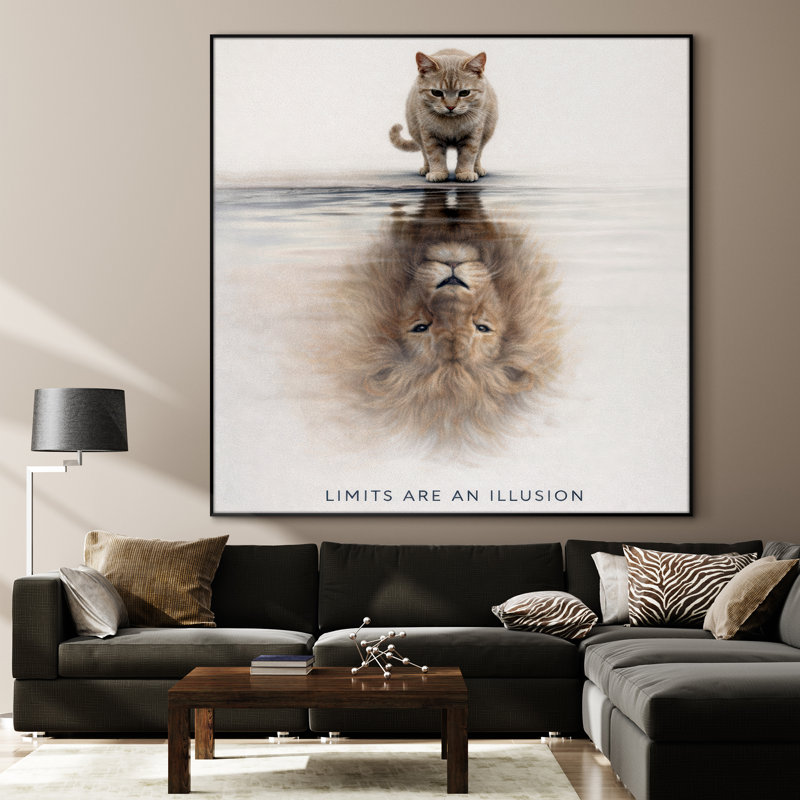 Très grande reproduction d'art sur toile - Motivation du chat et du lion, H 36 po x l 36 po