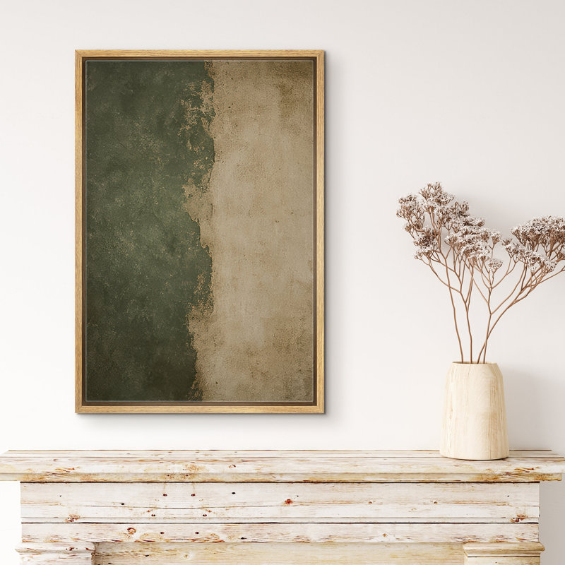 Deux tons vert et beige, composition neutre moderne - impression sur toile encadrée, H 36 po x l 24 po x P 1,5 po