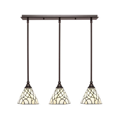 Luminaire suspendu linéaire à 3 lumières 3 lumières avec verre d'art Sandhill de 7 po