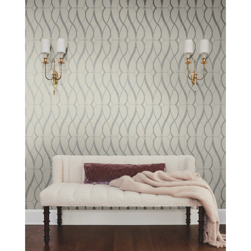 Graceful Geo Geometric Metallic Wallpaper Roll, Beige/Silver