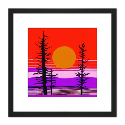 Red Sky Sunset By Lake Colourful Landscape 1 Piece Single Picture Frame Wall Art