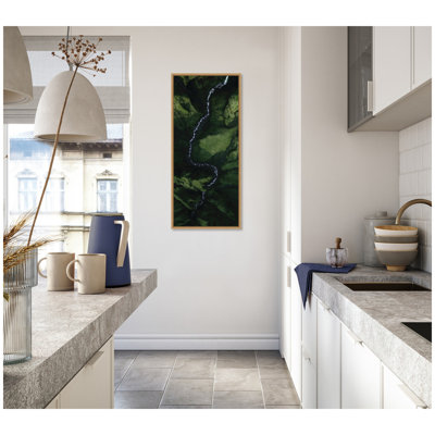 Aerial View of a Winding River in a Green Valley in Iceland by Michael Schauer Framed Canvas Wall Art Print