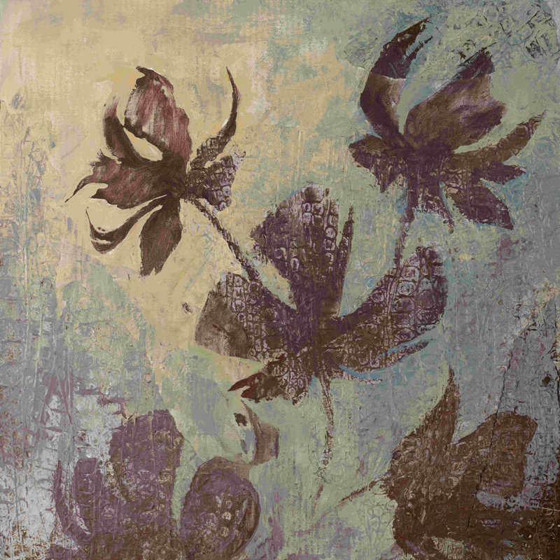 Brun floral - peinture sur toile tendue, H 36 po x l 36 po