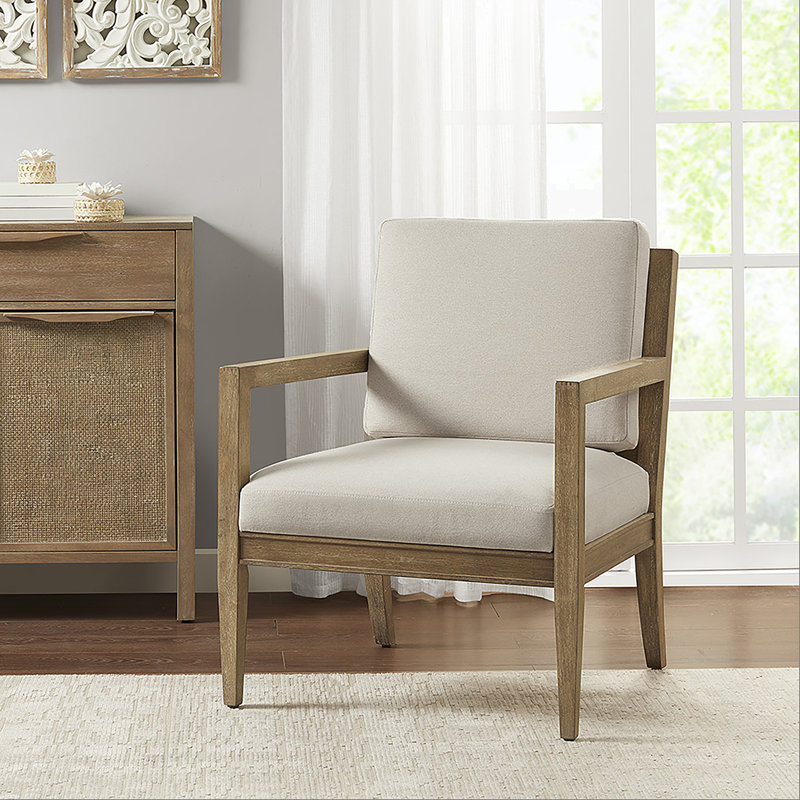 Ivory Polyester Armchair with 4 Legs