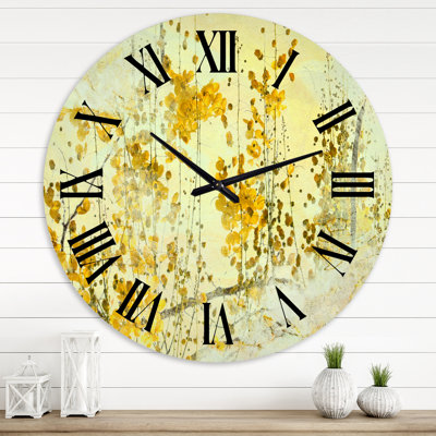 Yellow Flower Grunge Art - Modern wall clock
