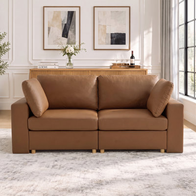 Upholstered Sofa with Storage, Solid Wood Legs and 2 Pillows