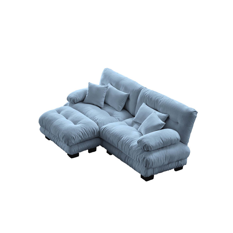 Chenille Cloud Couch 2 Seater Sofa with Ottoman, Blue, 35.4" H x 94.4" W x 36" D
