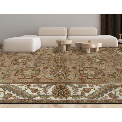 Tapis chameau et ivoire noué à la main de haute qualité