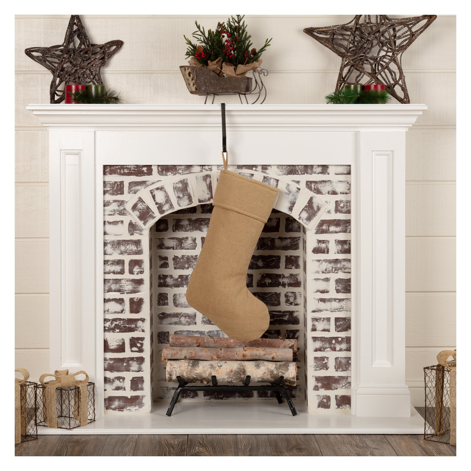 Festive Finds Burlap Stocking, 20" H x 11" W, Natural
