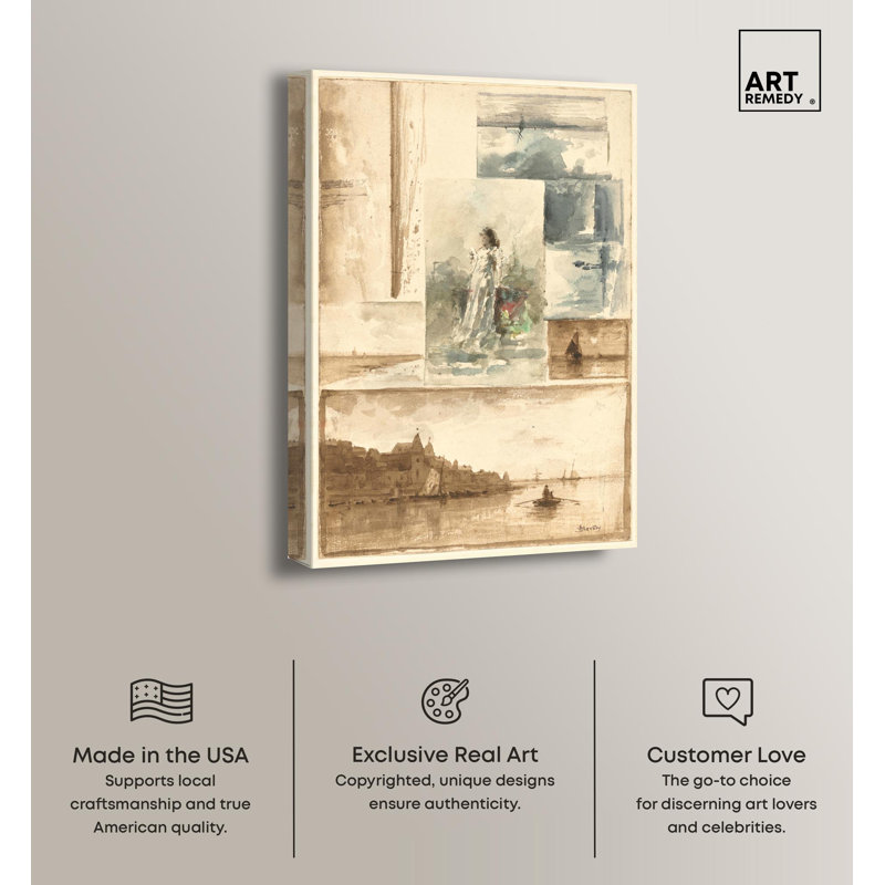 Beige and Brown Trompe L'oeil Collage Canvas Wall Art