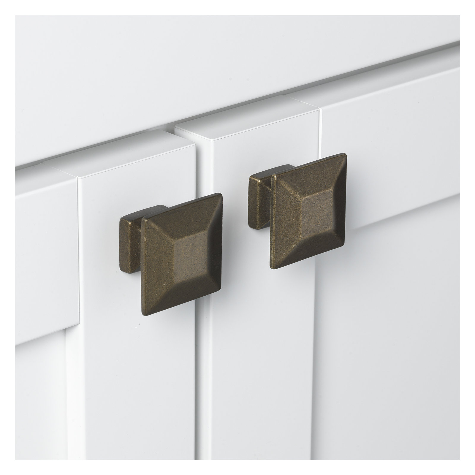 1 3/8" Length Square Knob, Antique Brass