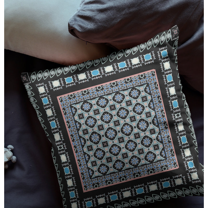 Housse de coussin carré et insert, H 16 po x l 16 po, Fermeture éclair, Noir / Bleu