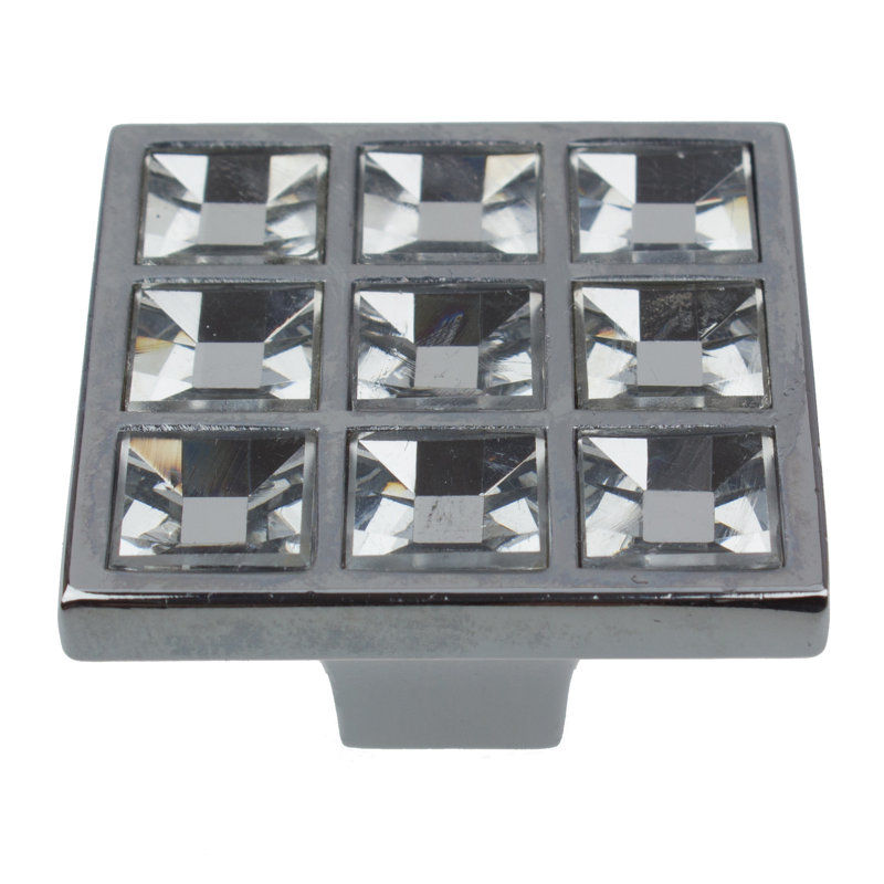 1-1/2" Square Clear Crystal Cabinet Knob with Polished Chrome Base