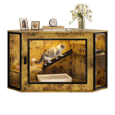 Litière pour chat 48 "multifonctionnelle avec porte en acrylique, conduit et structure d'escalade pour chats