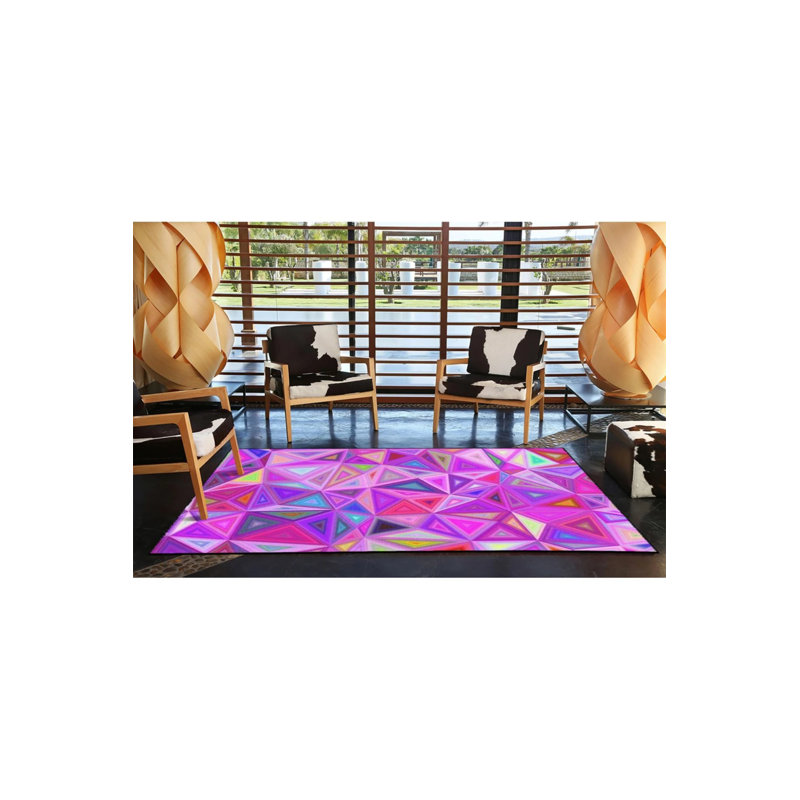 Tapis décoratif moderne à motif géométrique en cristal mauve et rose, Rectangle 2 pi 4 po x 4 pi