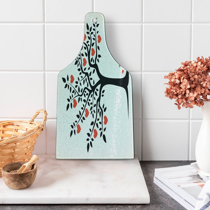 Ambesonne valentine avec planche à découper en verre trempé romantique, arbre vermillon noir