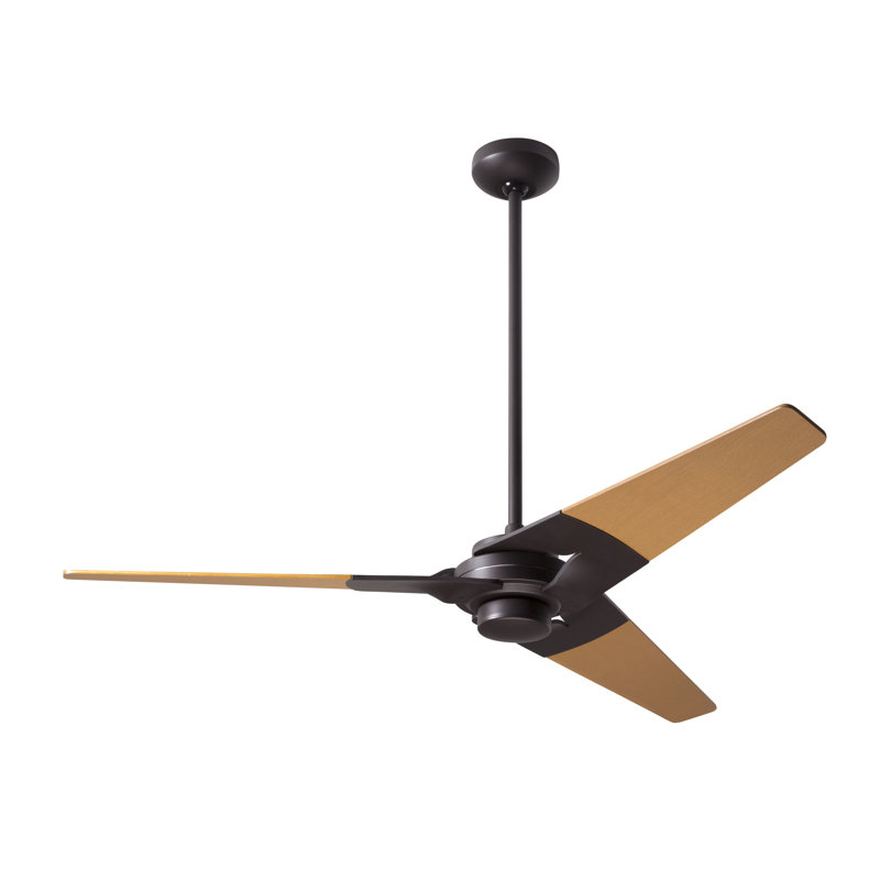 Torsion Downrod Ceiling Fan, Wall Control with Remote Handset (2-wire), Maple, Dark Bronze