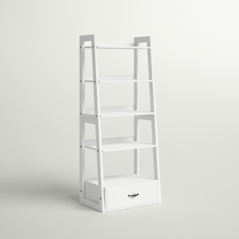 Deivi 63.5"H x 26"W Ladder Bookcase with Drawer, White