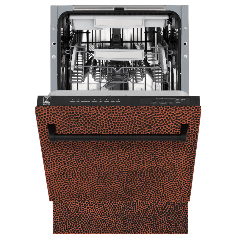ZLINE 18 in. Tallac Series 3rd Rack Top Control Built-In Dishwasher with Stainless Steel Tub, 51dBa, Hand Hammered Copper