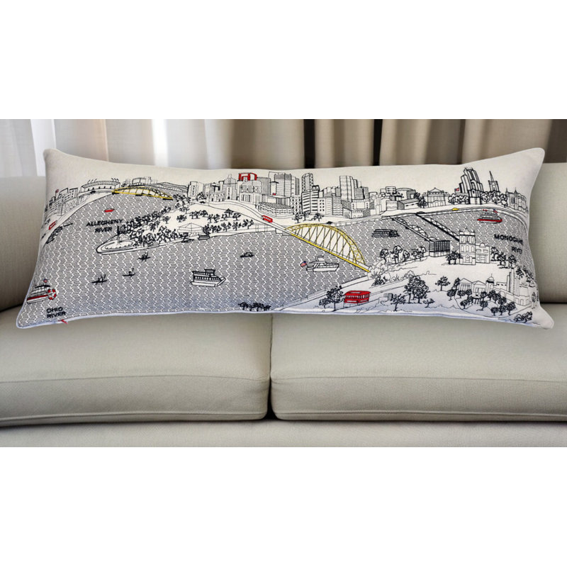 Pittsburgh Skyline Lumbar Decorative Pillow, White