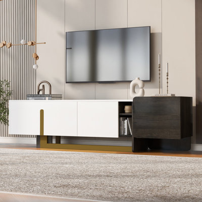 Light Luxury Tv Stand With Metal Legs, 1 Drawer, 2 Cabinets And Adjustable Shelves