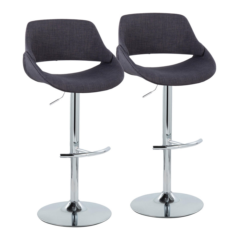 Tabouret de bar réglable Fabrico - ensemble de 2, Tissu gris anthracite / cadre chromé