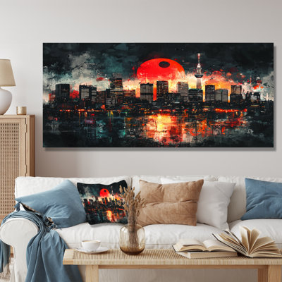 Jabrill Orange Black Tokyo Skyline II - Japan Large Wall Art