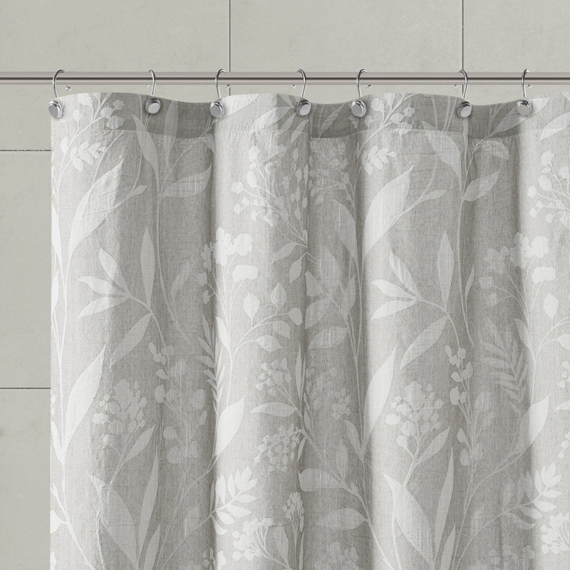 Taupe Cotton Floral Matelassé Shower Curtain