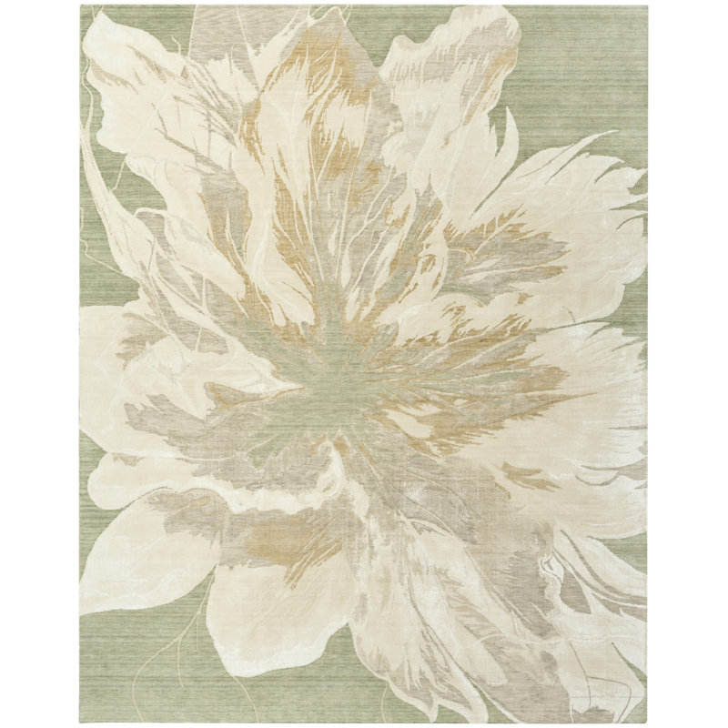 Tapis d'intérieur ivoire moderne vert 5 pi 3 po x 7 pi 3 po Leonel, 5 pi 3 po x 7 pi 3 po