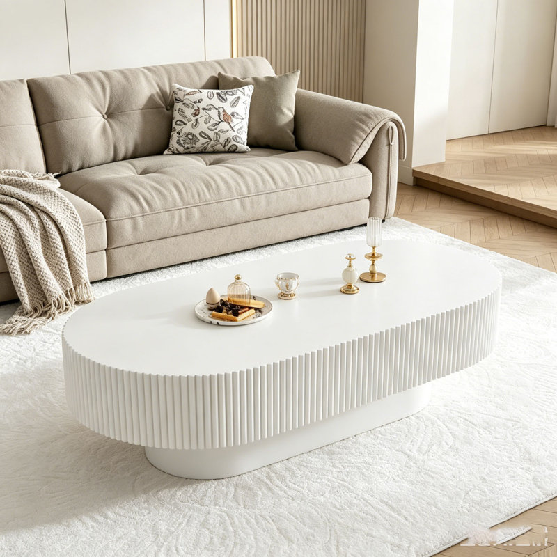 Table basse ovale élégante de 43,3 po, White