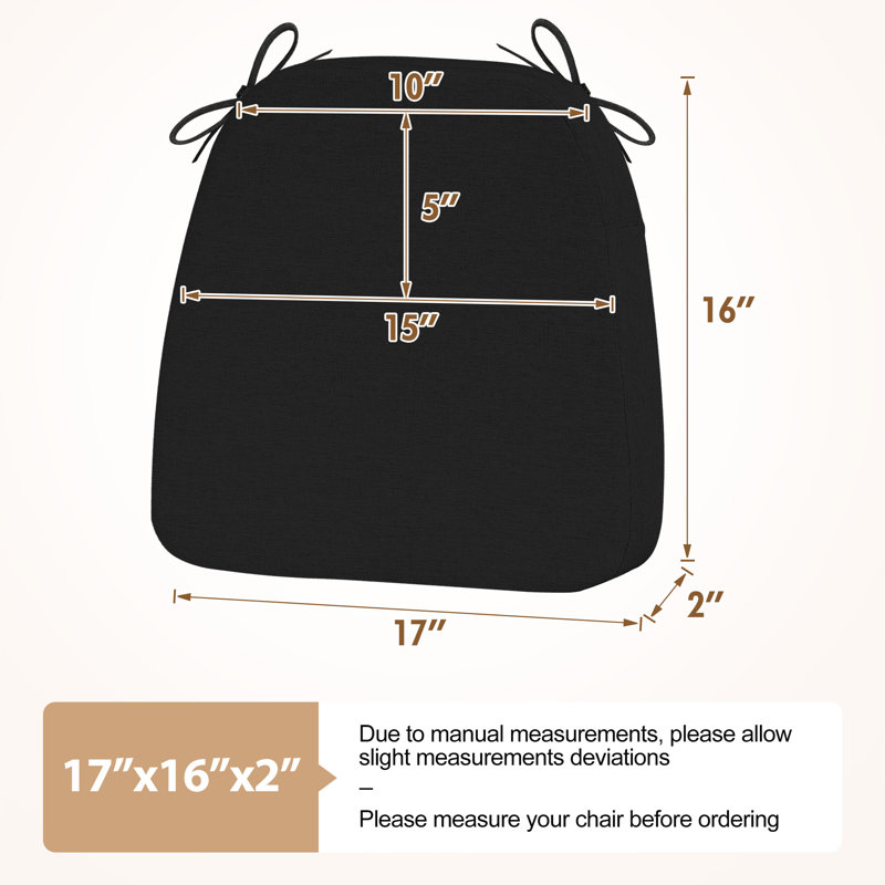 Coussin de chaise de salle à manger en forme de D 17 po x 16 po x 2 po, 4, Noir