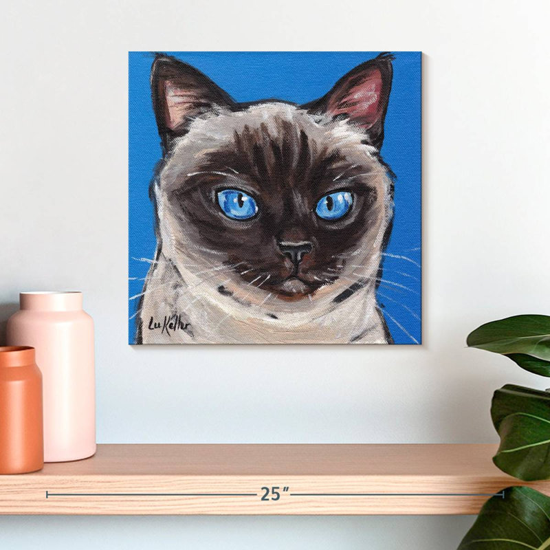Chat siamois sur fond bleu, H 16 po x l 16 po