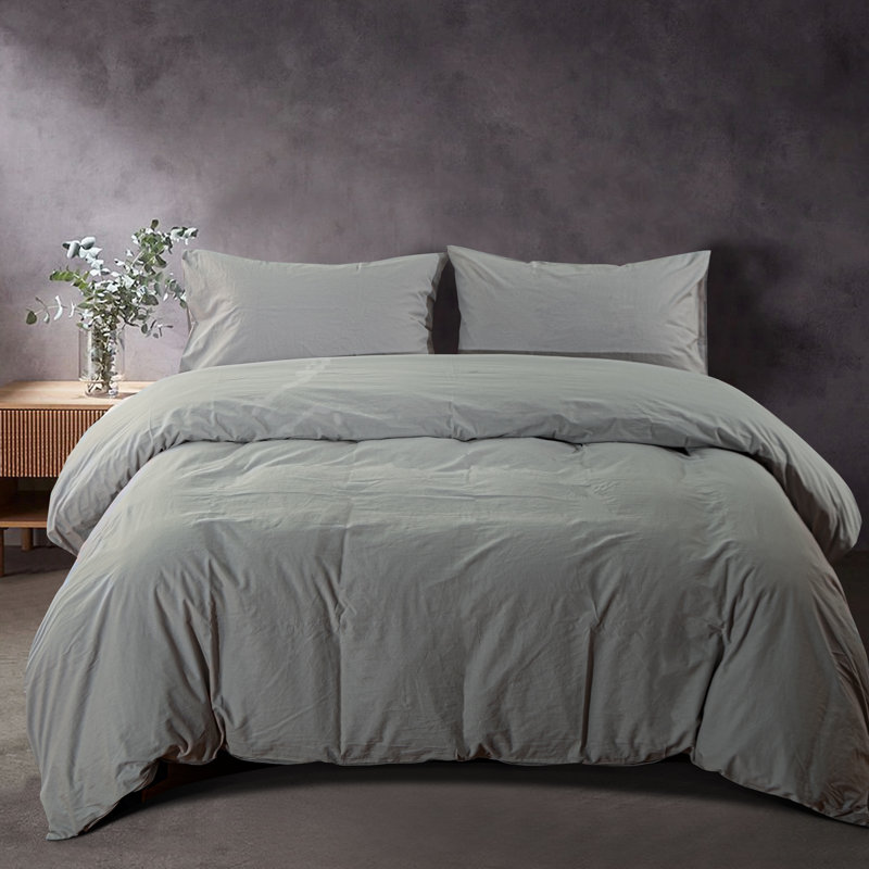 Ensemble de housse de couette 3 pièces, housse d'édredon en coton lavé avec fermeture à glissière - NTBAY, Gris clair, Grand