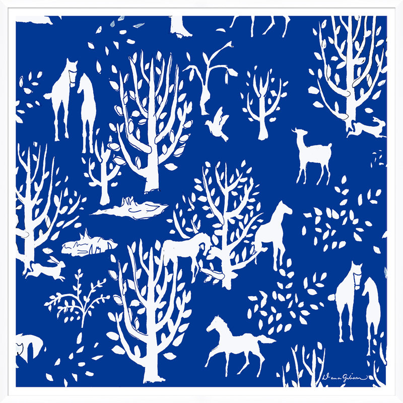 «Deer Park in Navy» par Dana Gibson - Peinture encadrée sur papier
