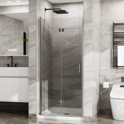 36-37.2 In. W X 72 In. H Bi-Folding Pivot Frameless Shower Door With Clear Glass
