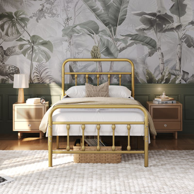Metal Bed Frame with Vintage Headboard