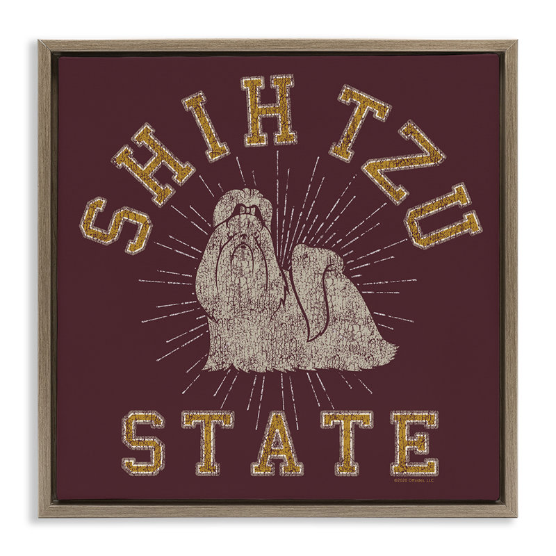 Art mural sur toile Shih Tzu State Varsity Floater par Spirit Animals / Life Is High, Cadre flottant orme Montalcino