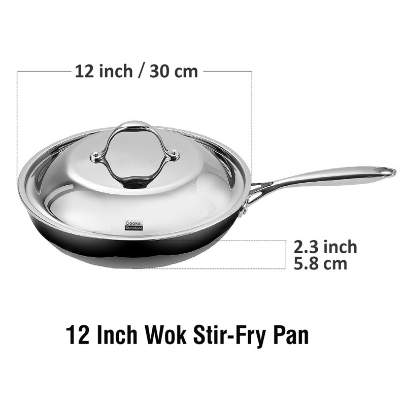 Cooks Standard Stainless Steel Frying Pan with Lid 12 Inch