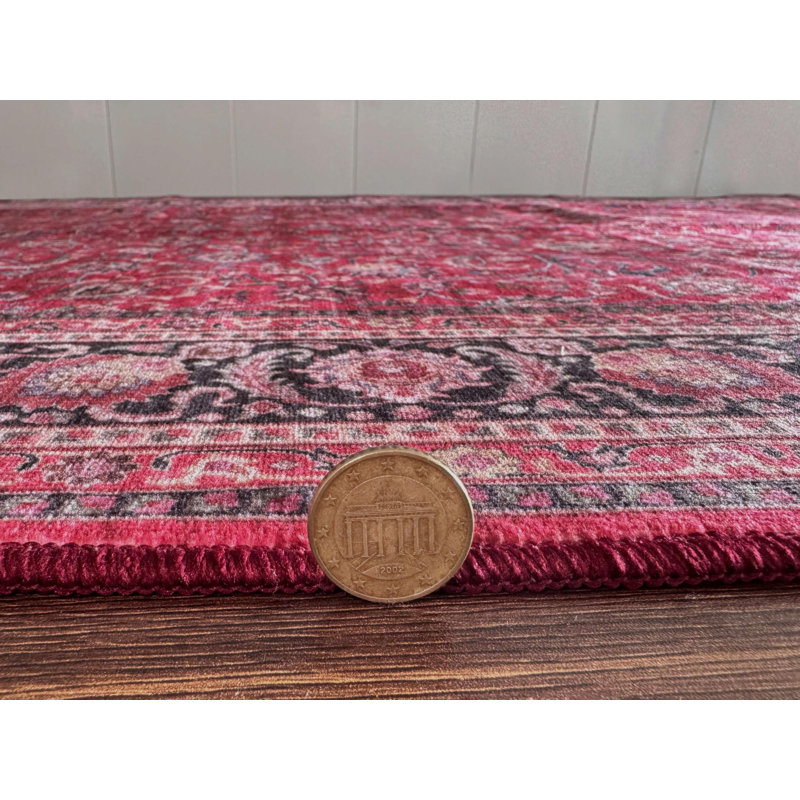  Yildiz - Indoor, Machine Washable Area Rug - 3'x5' Dark Red Home Carpet, Rectangle 3' x 5'