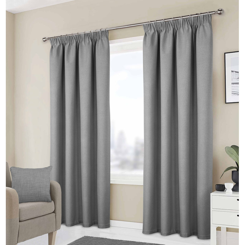 Milciades Blackout Pencil Pleat Curtain Pair, 137cm Width x 229cm Drop, Grey