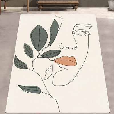 Tapis lavable élégant, 3,9 x 5,2 pi, 100% polyester | Pois antibactérien, feutre antidérapant, poils de 0,4 po | Lavable à la machine à 30 ° C, doux et durable pour le décor du salon et de la chambre à coucher