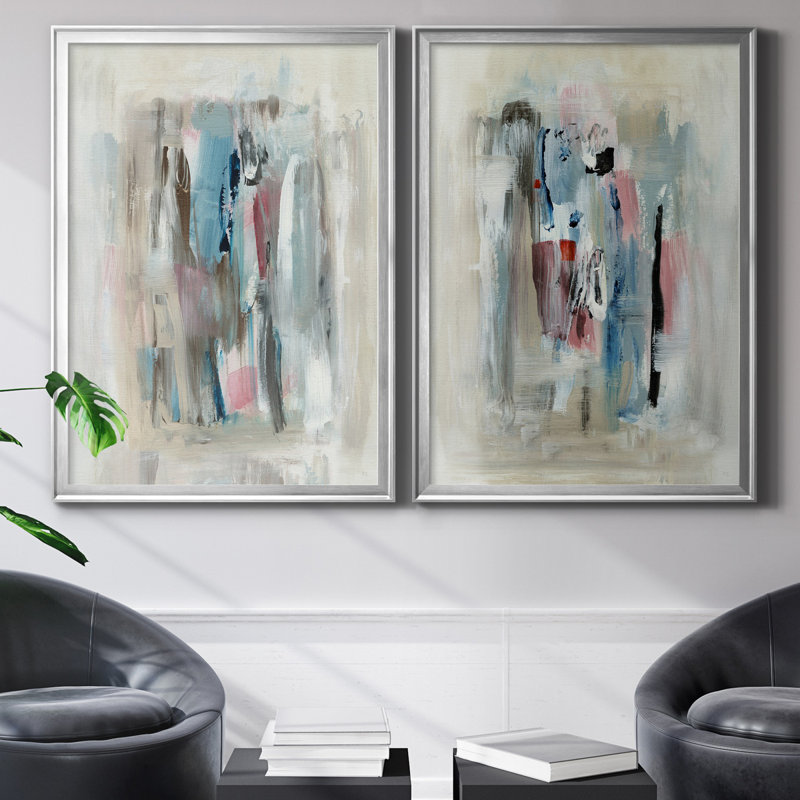 «Rain Shadow I», ensemble de 2 reproductions d'art, Pas de tapis, Toile encadrée argentée, H 22,5 po x l 61 po x P 1,5 po