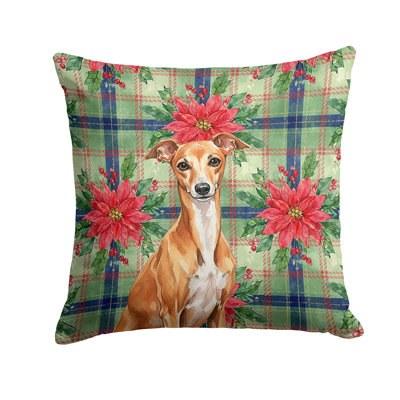 Red Italian Greyhound Christmas PoinsettIas Throw Pillow
